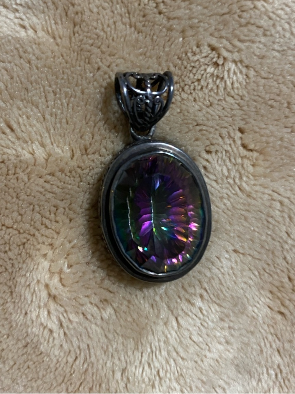 Iridescent Mystic Oval Pendant Necklace - Purple-Green